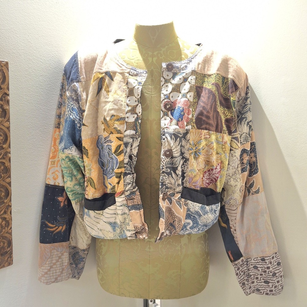 Vintage Kosi Bali Patchwork Cropped‎ Cotton Jacket Batik Print Cloth Boho Hippie